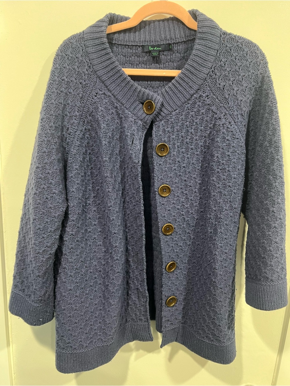 Boden Blue Textured Knit Button-Front Cardigan